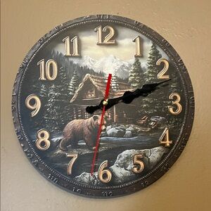 Rustic Cabin Wall Clock with Bear Design